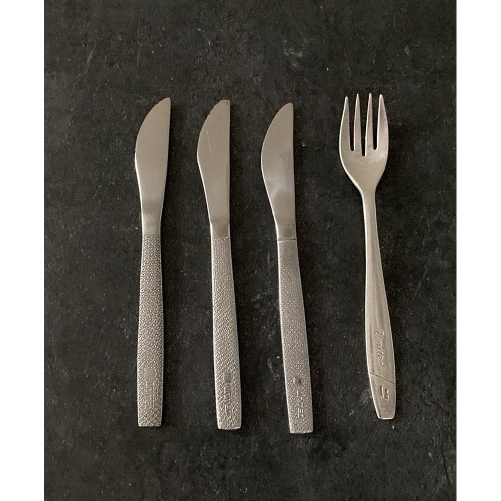 United Airlines In Flight Silverware Flatware Vintage Logo Lot Of 4